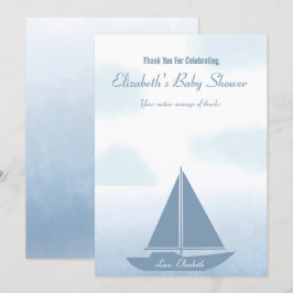 Tarjeta De Agradecimiento Sailboat Blue Watercolor Boy Baby Shower