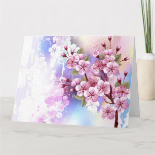 Tarjeta De Agradecimiento Sakura rosa sobre fondo de pintura