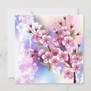 Tarjeta De Agradecimiento Sakura rosa sobre fondo de pintura