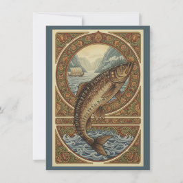 Tarjeta De Agradecimiento Salmon del Bosque Escandinavo Arte Plano Gracias 