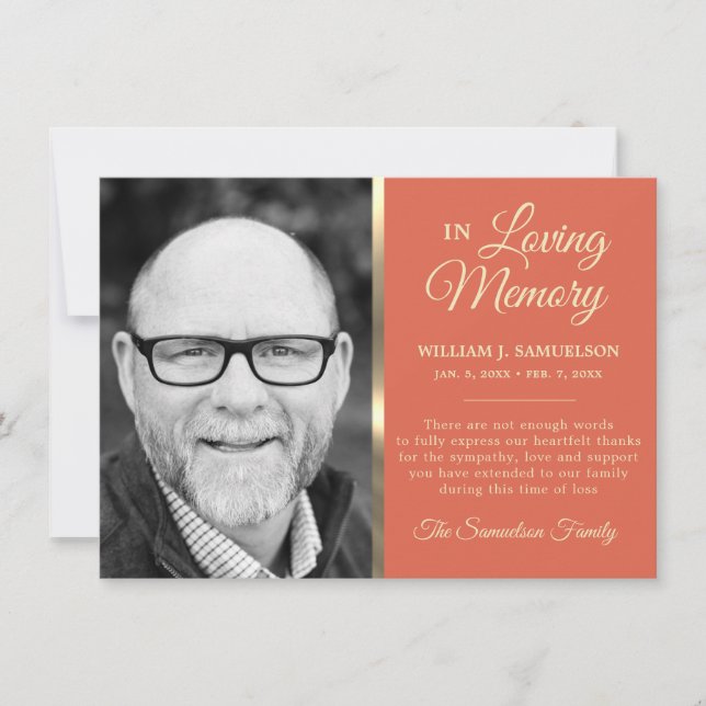 Tarjeta De Agradecimiento Salmon Sympathy Memoria del funeral GRACIAS. Foto (Anverso)