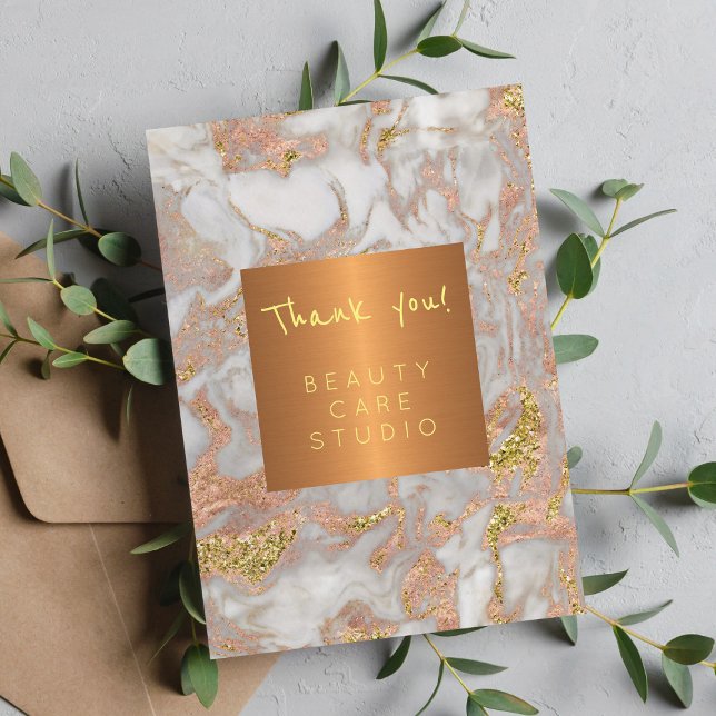 Tarjeta De Agradecimiento Salón de belleza cobre metálico mármol gris gracia (Subido por el creador)