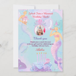 Tarjeta De Agradecimiento ¡Salta a una Fiesta de Cumpleaños de Sirena!