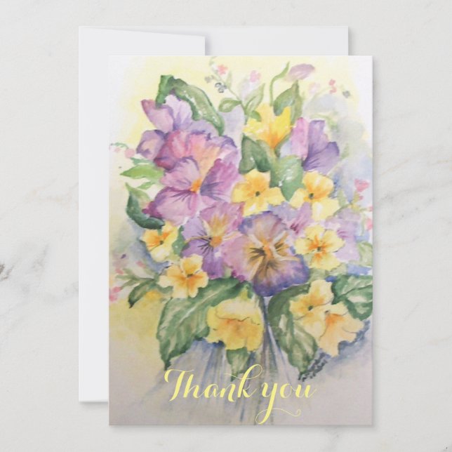 Tarjeta De Agradecimiento Salto lila acuarela y panes amarillo claro (Anverso)