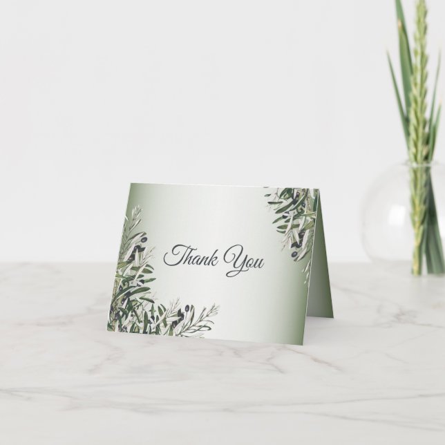 Tarjeta De Agradecimiento Saltos verdes Boda elegante de oliva negra (Anverso)
