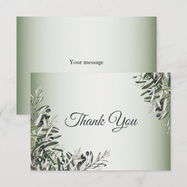 Tarjeta De Agradecimiento Saltos verdes Boda elegante de oliva negra (Anverso / Reverso)