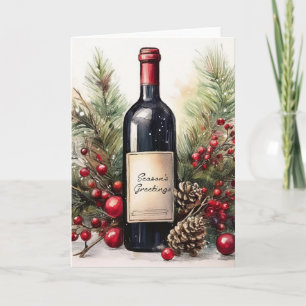 Tarjeta De Agradecimiento Saludos de temporada sobre una botella de vino 1 i