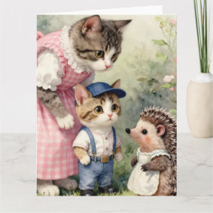 Tarjeta De Agradecimiento Saludos del primer día – Gatito y erizo