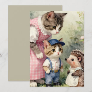 Tarjeta De Agradecimiento Saludos del primer día – Gatito y erizo