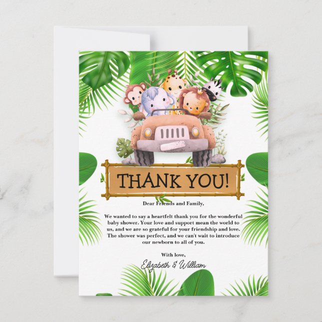 Tarjeta De Agradecimiento Salvaje Un Safari JUNGLE Animales Cumpleaños (Anverso)
