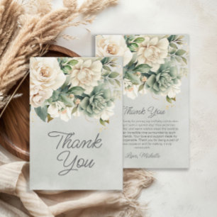 Tarjeta De Agradecimiento Salvia Blanca Verde Floral Dorado Cumpleaños Graci
