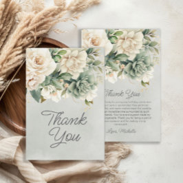 Tarjeta De Agradecimiento Salvia Blanca Verde Floral Oro Cumpleaños Gracias