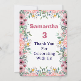 Tarjeta De Agradecimiento Samantha Floral Thank You Card, 3rd Birthday 