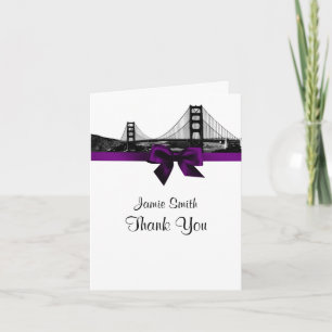 Tarjeta De Agradecimiento San Fran Skyline Etched BW Purple Thank You #2