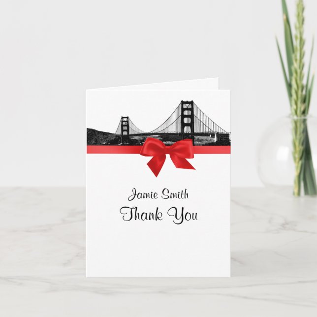 Tarjeta De Agradecimiento San Fran Skyline Etched BW Red Thank You #2 (Anverso)