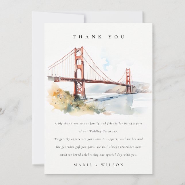 Tarjeta De Agradecimiento San Francisco Golden Gate Bridge Landscape Wedding (Anverso)
