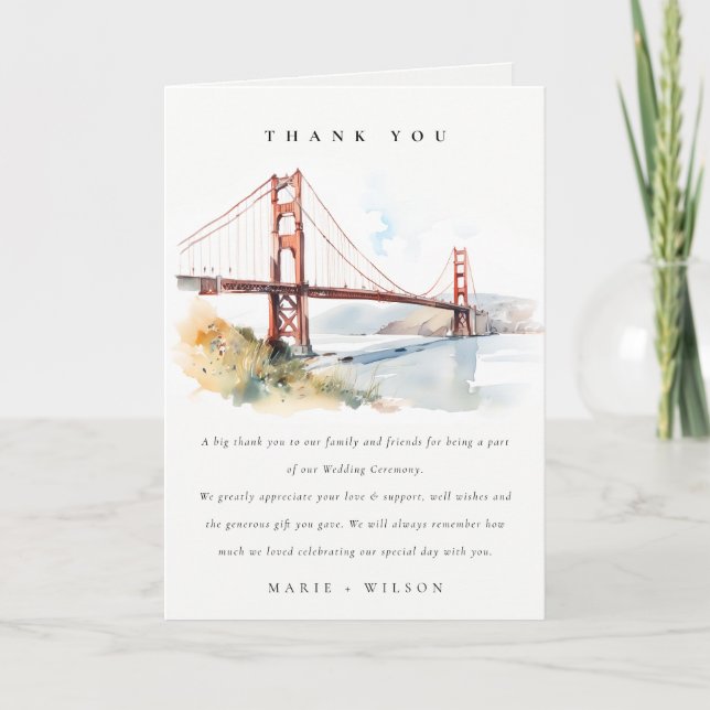 Tarjeta De Agradecimiento San Francisco Golden Gate Bridge Landscape Wedding (Anverso)