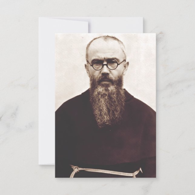 Tarjeta De Agradecimiento San Maximiliano Kolbe sacerdote católico polaco (Anverso)