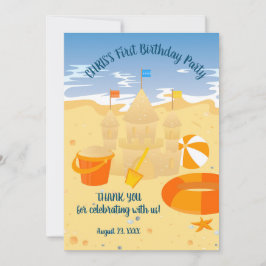 Tarjeta De Agradecimiento Sand castle beach divertida fiesta de cumpleaños d