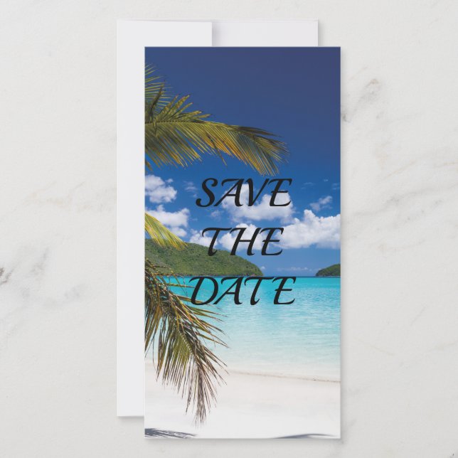 Tarjeta De Agradecimiento Sand Tropical Beach Wedding Salva La Fecha (Anverso)