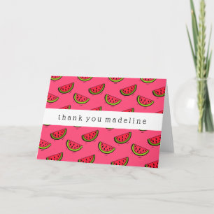 Tarjeta De Agradecimiento sandía de verano sobre el patrón rosado