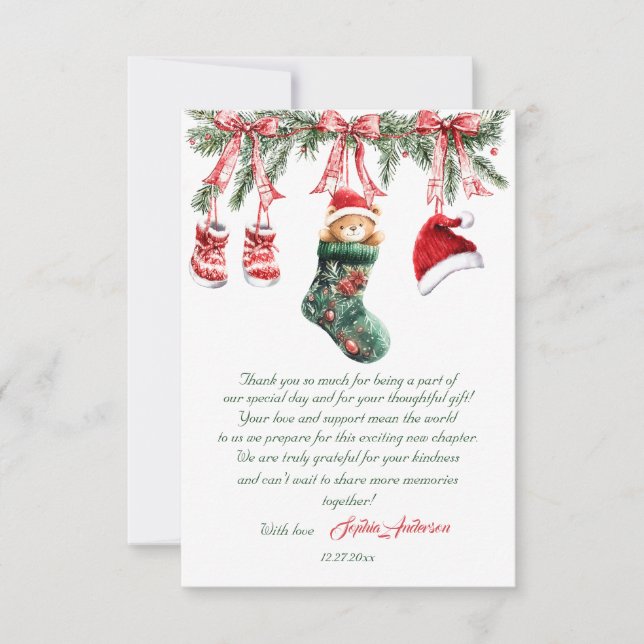 Tarjeta De Agradecimiento Santa Baby Christmas Baby Shower (Anverso)