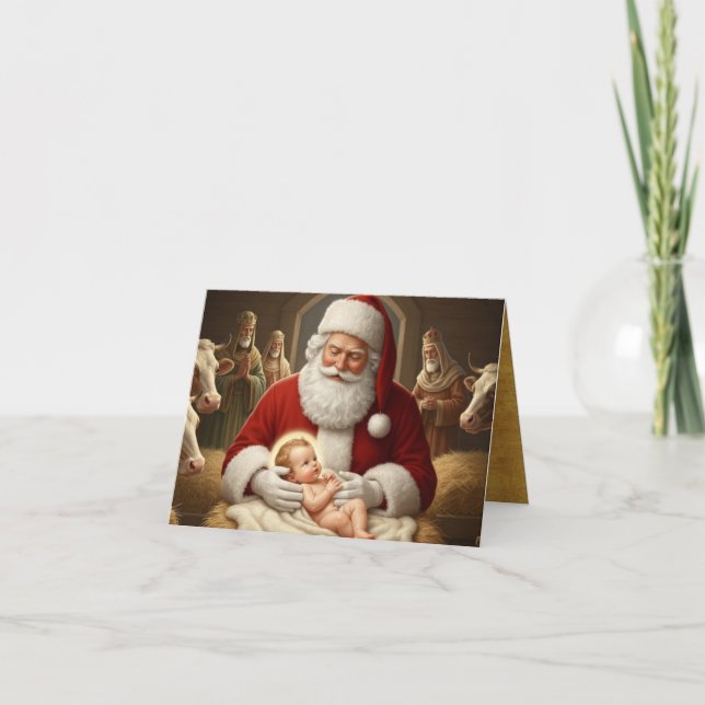 Tarjeta De Agradecimiento Santa & Baby Jesus with the Wise Men (Anverso)