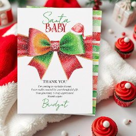 Tarjeta De Agradecimiento Santa Baby shower bow and Santa hat Christmas