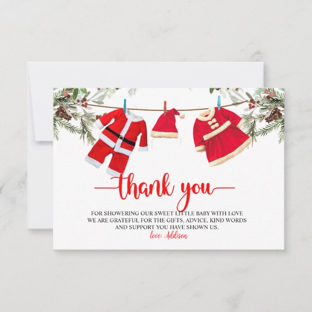 Tarjeta De Agradecimiento Santa Baby Shower, Navidades Baby Shower (Anverso)