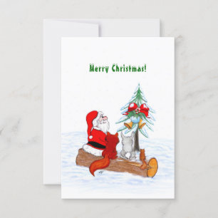 Tarjeta De Agradecimiento Santa Claus con Fox de Conejo y Squirrel