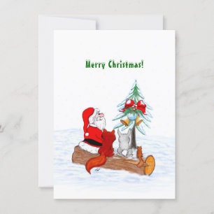 Tarjeta De Agradecimiento Santa Claus con Fox de Conejo y Squirrel