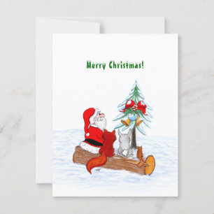 Tarjeta De Agradecimiento Santa Claus con Fox de Conejo y Squirrel