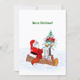 Tarjeta De Agradecimiento Santa Claus con Fox de Conejo y Squirrel
