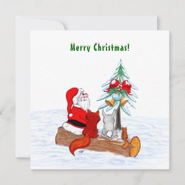 Tarjeta De Agradecimiento Santa Claus con Fox de Conejo y Squirrel (Anverso)