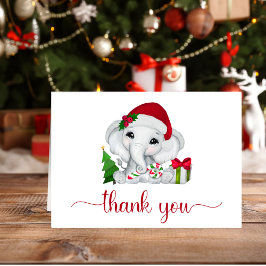 Tarjeta De Agradecimiento Santa Elephant Christmas Baby Shower