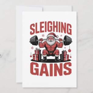 Tarjeta De Agradecimiento Santa Ganando Fuerza Levantando Pesas Navidad