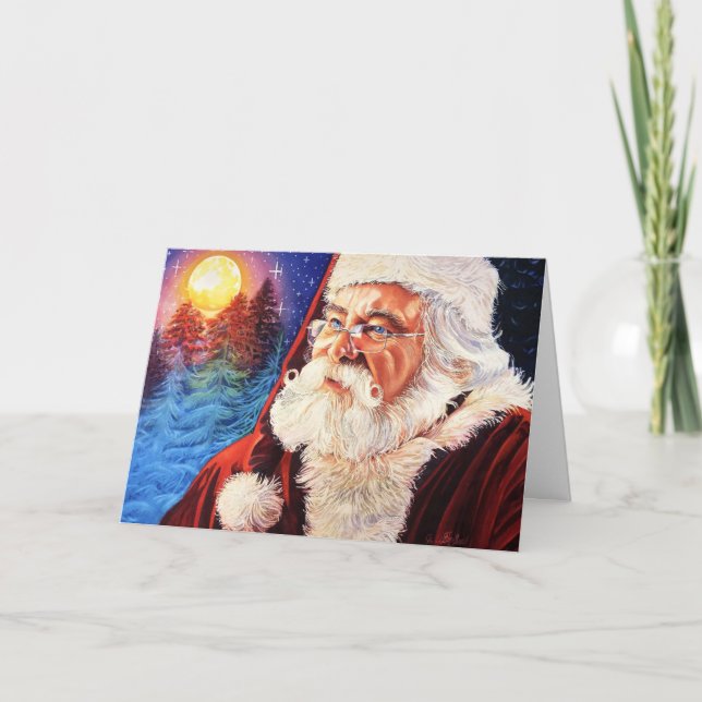 Tarjeta De Agradecimiento Santa in the Moonlight Christmas Card (Anverso)