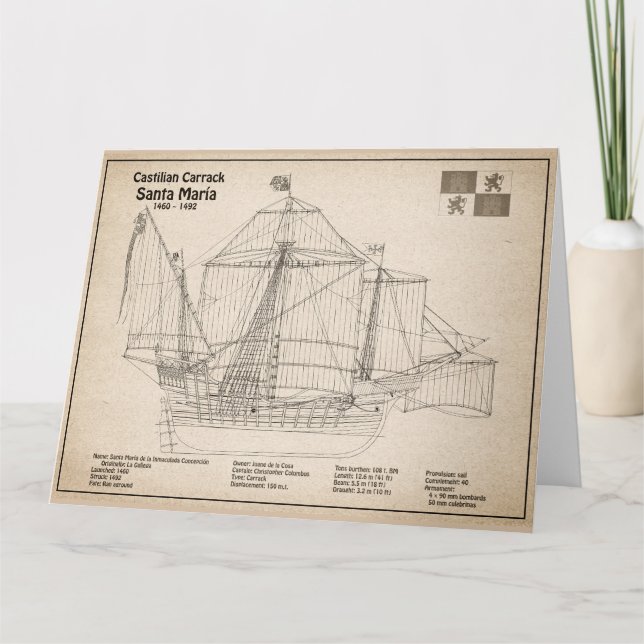 Tarjeta De Agradecimiento Santa María - Plan de Blueprint para barcos SD (Anverso)