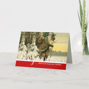 Tarjeta De Agradecimiento Santa Navideño Vintage Árbol de Navidad Victoriano
