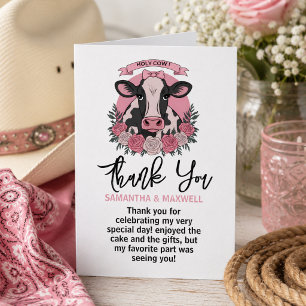 Tarjeta De Agradecimiento  Santa Vaca Cumplo Un Año Fiesta de Cumpleaños de 
