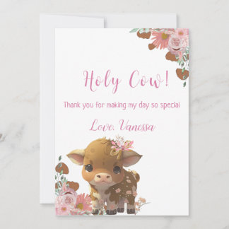 Tarjeta De Agradecimiento Santa Vaca Primer Cumpleaños  