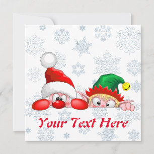 Tarjeta De Agradecimiento Santa y Elfo Dibujo Animado de Navidad Divertido y