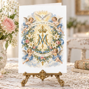 Tarjeta De Agradecimiento Santo Nombre de María Querubines Florales Católico