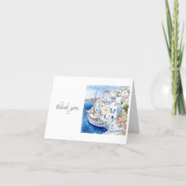 Tarjeta De Agradecimiento Santorini azul y blanco prístino