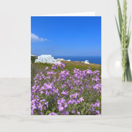 Tarjeta De Agradecimiento Santorini Grecia Edificio Blanco Morado Flor salva