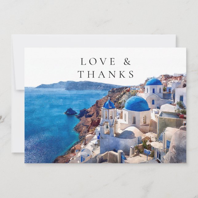 Tarjeta De Agradecimiento Santorini Greece Watercolor Wedding Photo (Anverso)