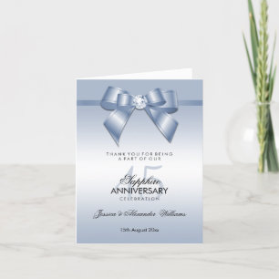 Tarjeta De Agradecimiento Sapphire Gem Bow & Ribbon 45° Aniversario Boda