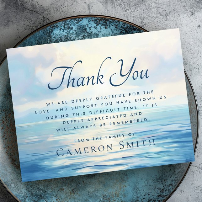 Tarjeta De Agradecimiento Satisfacción por el amanecer en el funeral del mar (Sunrise at sea funeral sympathy thank you card)