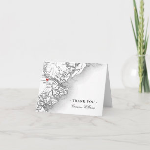 Tarjeta De Agradecimiento Savannah Georgia Map Black and White Personalized