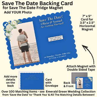 Tarjeta De Agradecimiento Save The Date, Magnet Backing Card Blue White